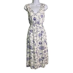 Cynthia Rowley Floral Linen Midi Dress Size 4 Feminine Bloomcore Coastal Romance